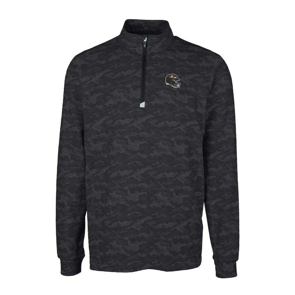 Baltimore Ravens Cutter & Buck Helmet Traverse Camo Print Stretch Quarter-Zip Pullover Top - Black - NFL