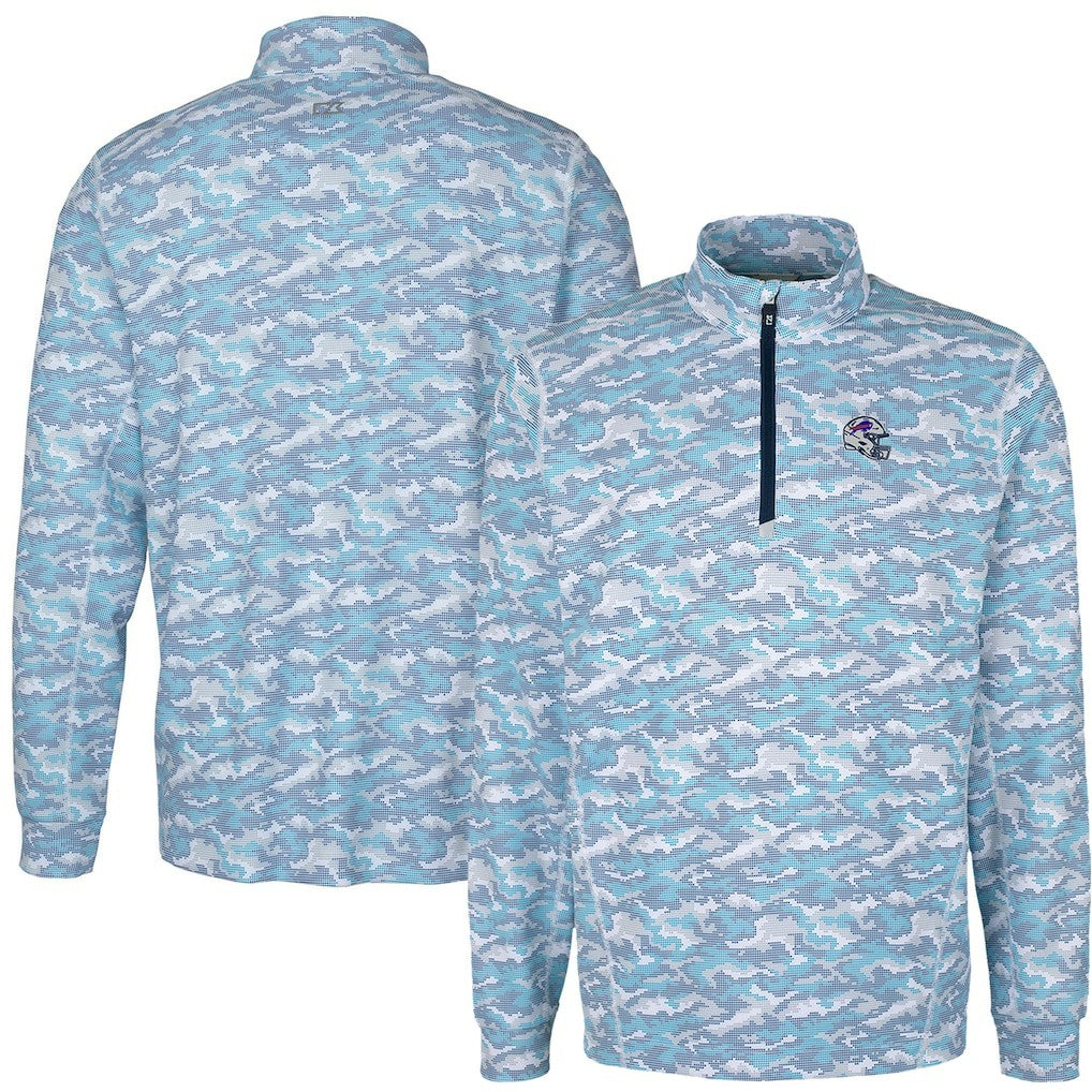 Buffalo Bills Cutter & Buck Helmet Traverse Camo Print Stretch Quarter-Zip Pullover Top - Light Blue - NFL