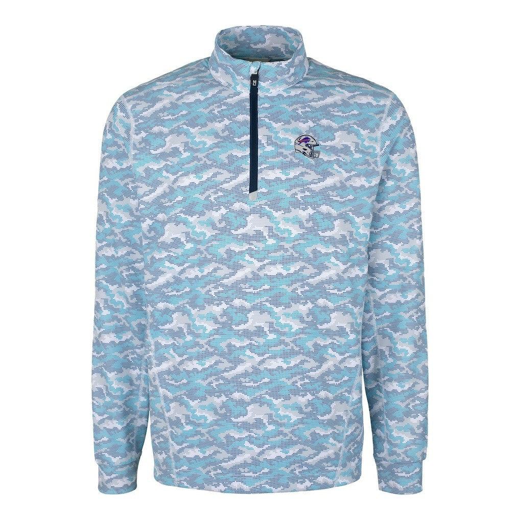 Buffalo Bills Cutter & Buck Helmet Traverse Camo Print Stretch Quarter-Zip Pullover Top - Light Blue - NFL