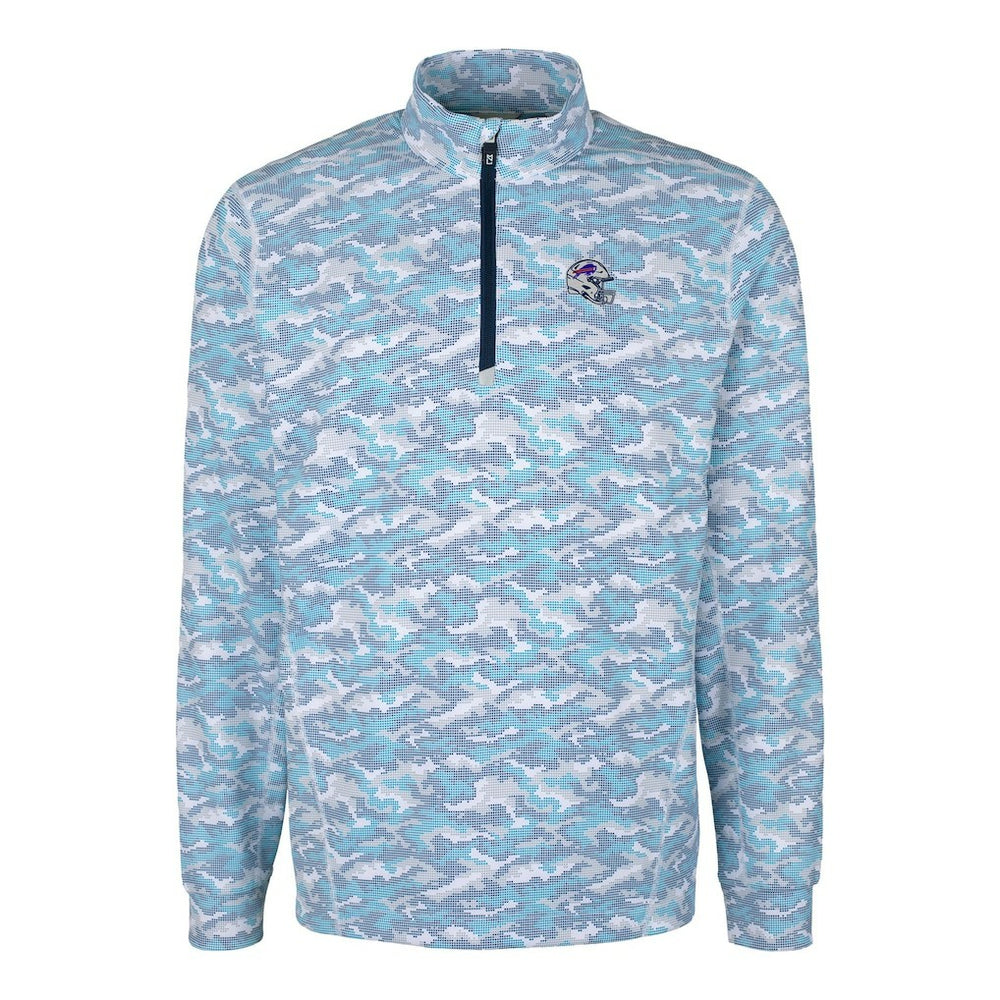 Buffalo Bills Cutter & Buck Helmet Traverse Camo Print Stretch Quarter-Zip Pullover Top - Light Blue - NFL