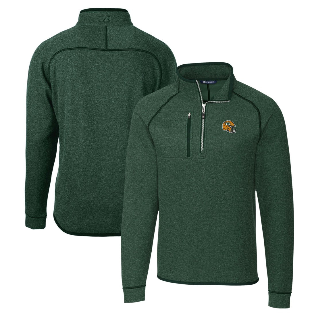 Green Bay Packers Cutter & Buck Helmet Mainsail Sweater-Knit Half-Zip Pullover Jacket - Hunter Green - NFL