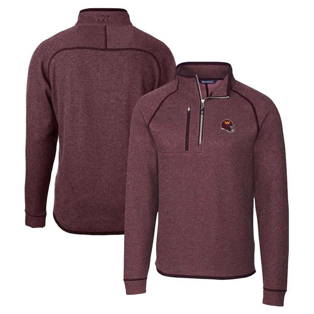 Washington Commanders Cutter & Buck Helmet Mainsail Sweater-Knit Half-Zip Pullover Jacket - Burgundy - NFL