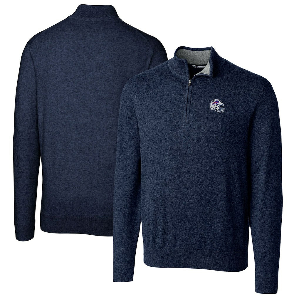 Buffalo Bills Cutter & Buck Helmet Lakemont Tri-Blend Quarter-Zip Pullover Sweater - Navy - NFL