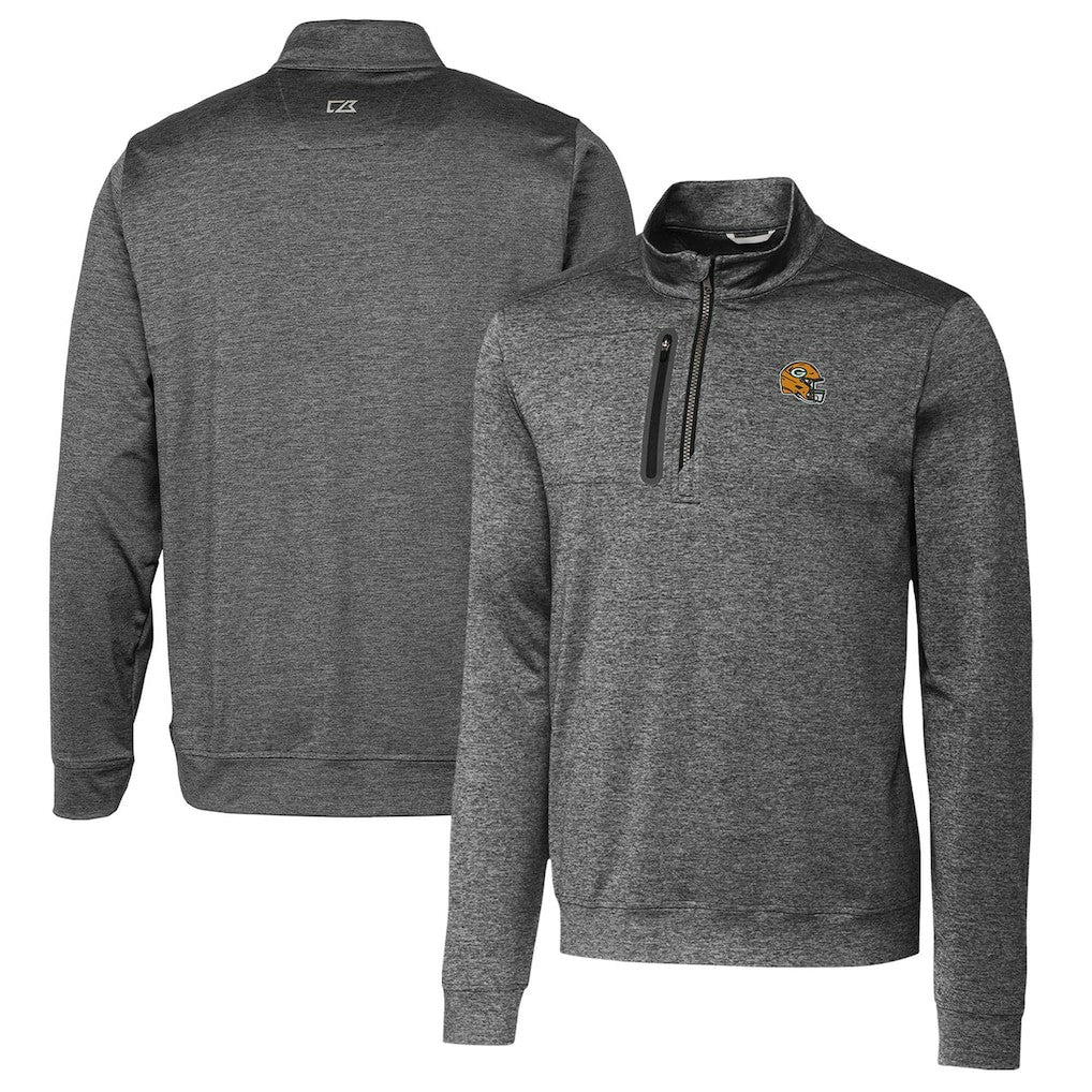 Green Bay Packers Cutter & Buck Helmet Stealth Heathered Quarter-Zip Pullover Top - Gray - NFL