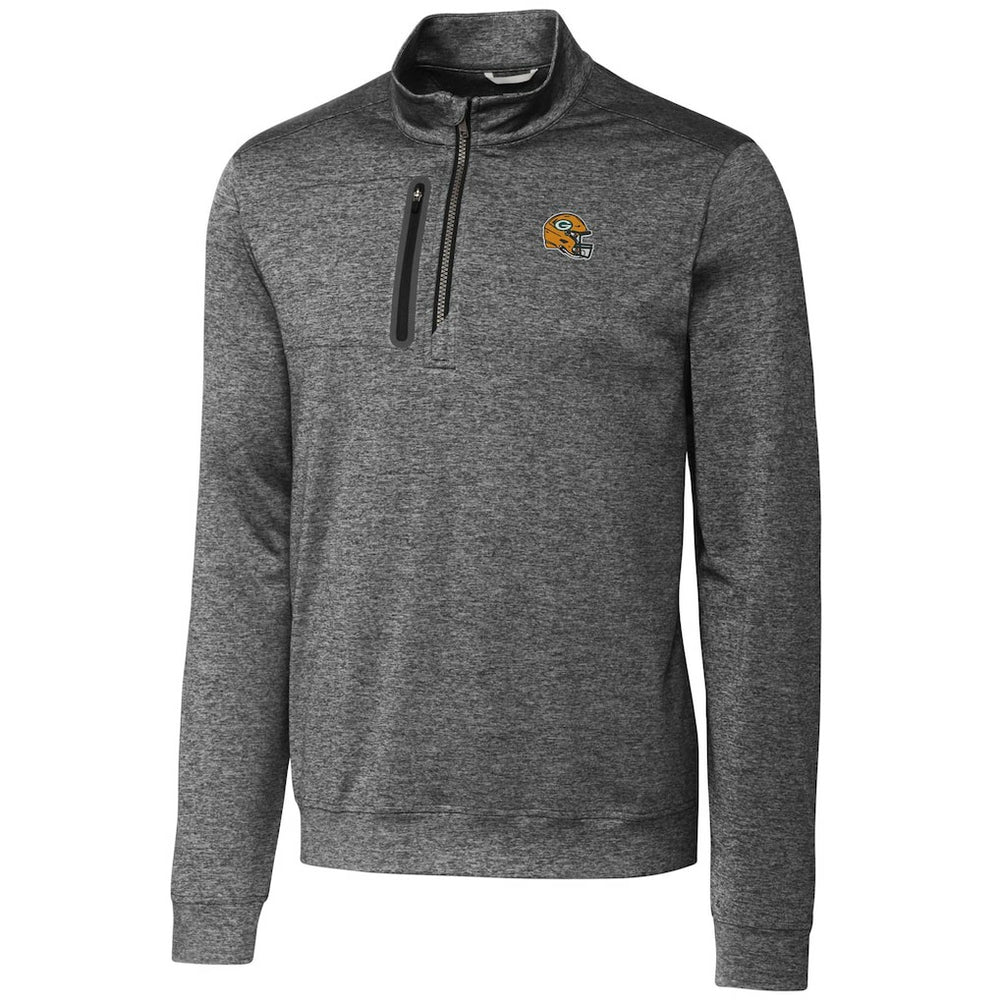 Green Bay Packers Cutter & Buck Helmet Stealth Heathered Quarter-Zip Pullover Top - Gray - NFL
