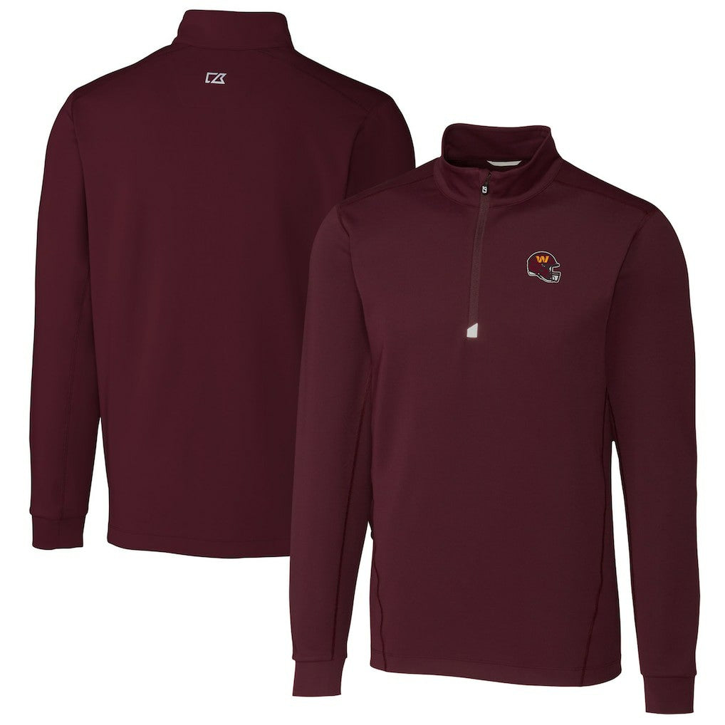 Washington Commanders Cutter & Buck Helmet Traverse Stretch Quarter-Zip Pullover Top - Burgundy - NFL