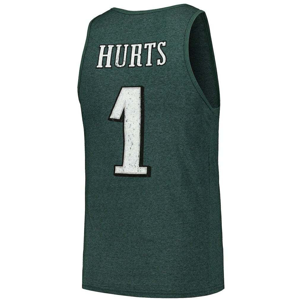 Jalen Hurts Philadelphia Eagles Majestic Threads Name & Number Tri-Blend Tank Top - Green - NFL