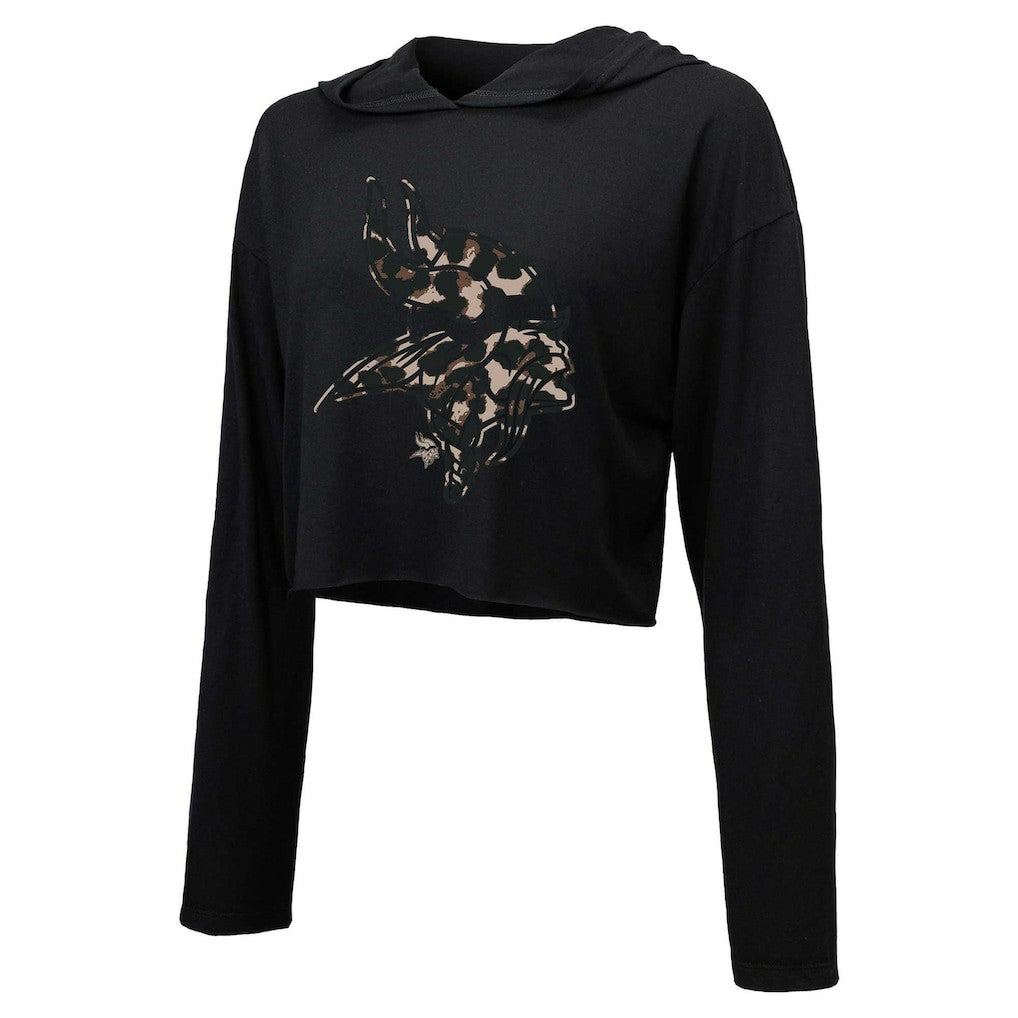 Justin Jefferson Minnesota Vikings Majestic Threads Women's Leopard Player Name & Number Long Sleeve Cropped Hoodie - Black - NFL