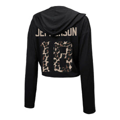 Justin Jefferson Minnesota Vikings Majestic Threads Women's Leopard Player Name & Number Long Sleeve Cropped Hoodie - Black - NFL