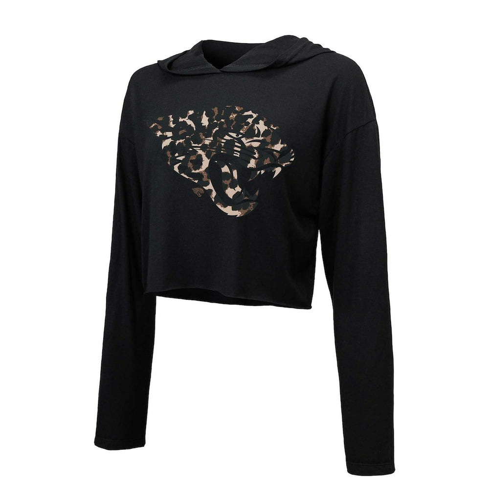 Trevor Lawrence Jacksonville Jaguars Majestic Threads Women's Leopard Player Name & Number Long Sleeve Cropped Hoodie - Black - NFL