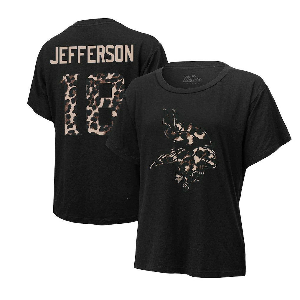 Justin Jefferson Minnesota Vikings Majestic Threads Women's Leopard Player Name & Number T-Shirt - Black - NFL