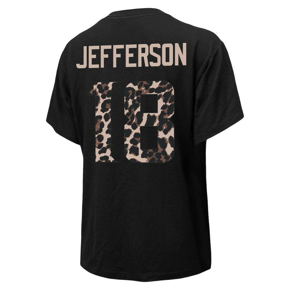 Justin Jefferson Minnesota Vikings Majestic Threads Women's Leopard Player Name & Number T-Shirt - Black - NFL