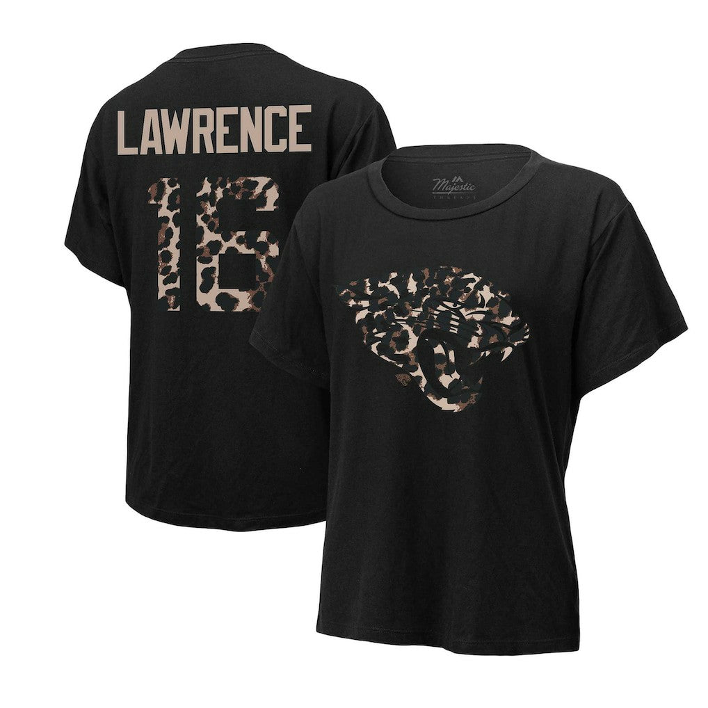 Trevor Lawrence Jacksonville Jaguars Majestic Threads Women's Leopard Player Name & Number T-Shirt - Black - NFL