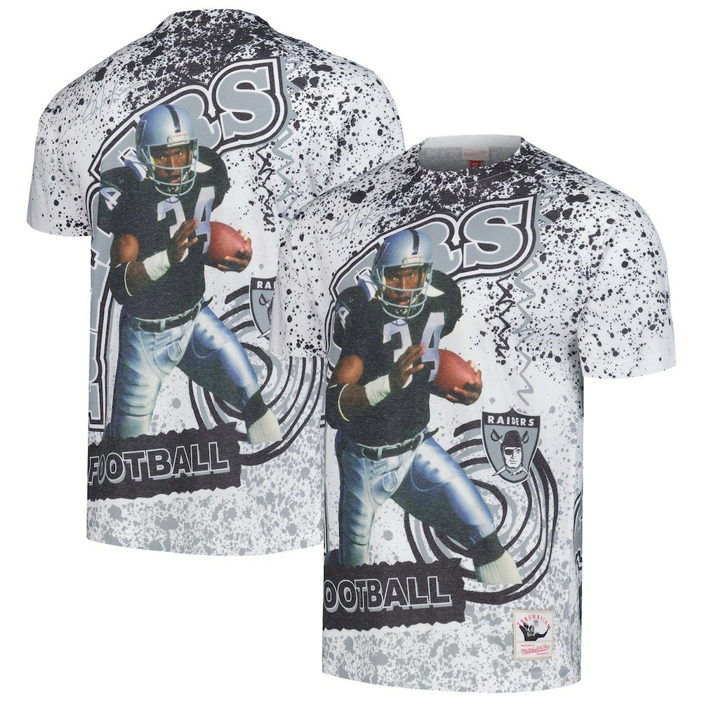 Bo Jackson Las Vegas Raiders Retired Player Name & Number Burst T-Shirt - White - Mitchell & Ness