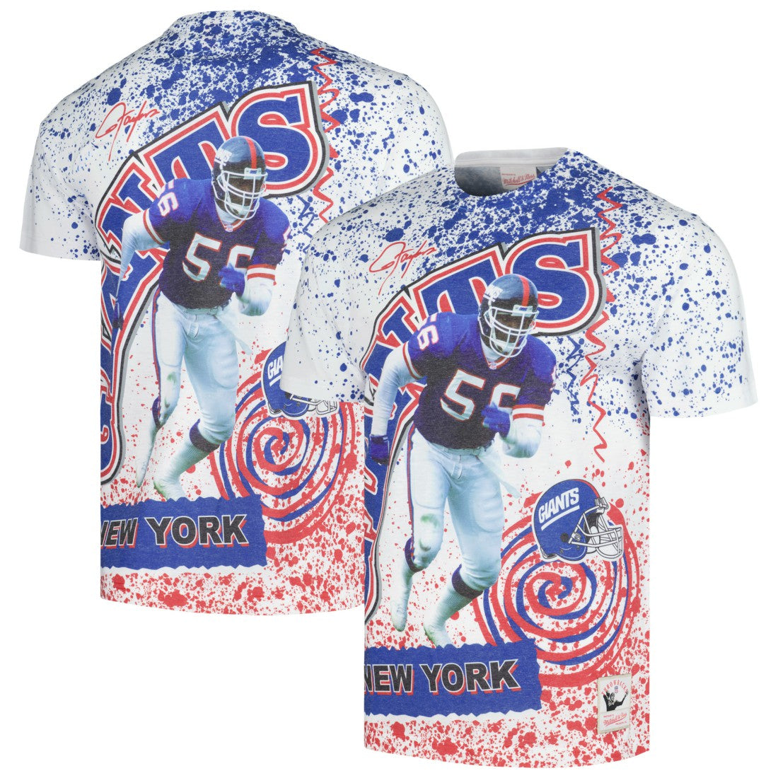 New York Giants Retired Player Name & Number Burst T-Shirt - White - Mitchell & Ness
