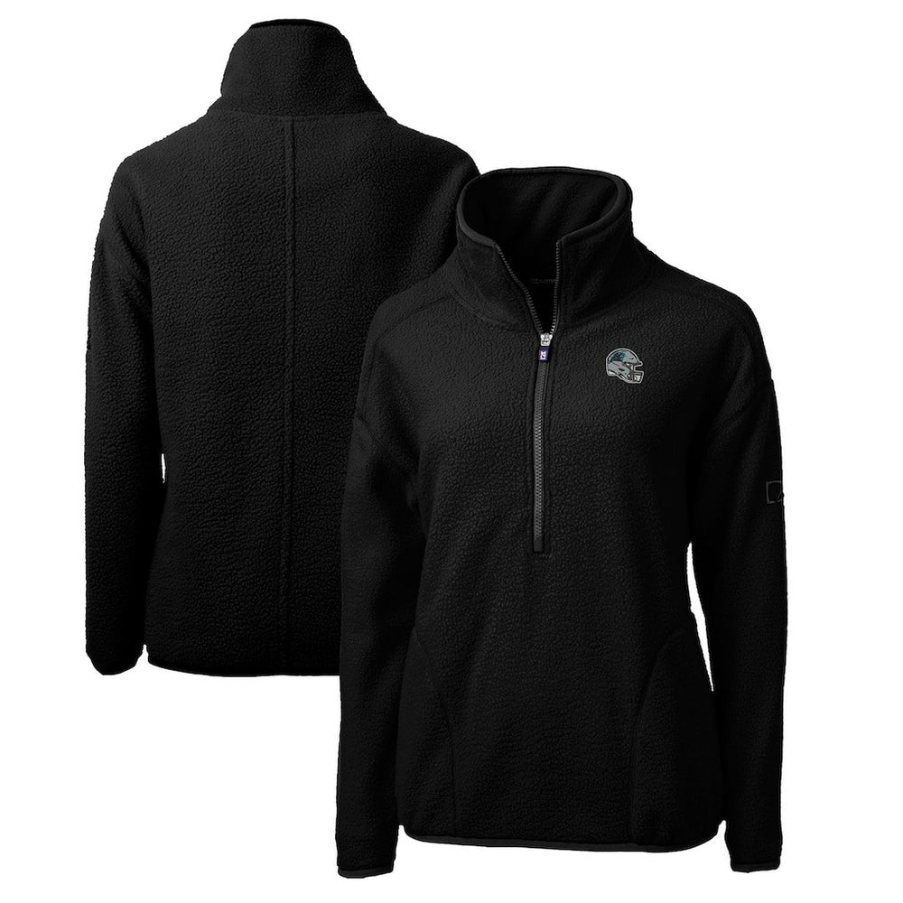 Carolina Panthers Cutter & Buck Women's Helmet Logo Cascade Eco Sherpa Fleece Half-Zip Pullover Jacket - Black - NFL