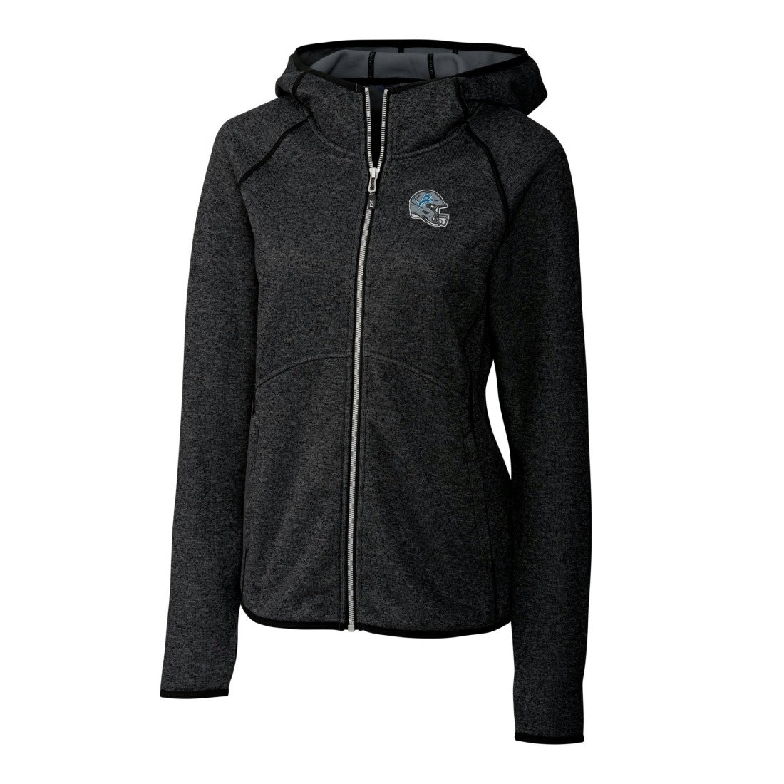 Detroit Lions Cutter & Buck Women's Helmet Logo Mainsail Sweater-Knit Full-Zip Hoodie - Charcoal - NFL