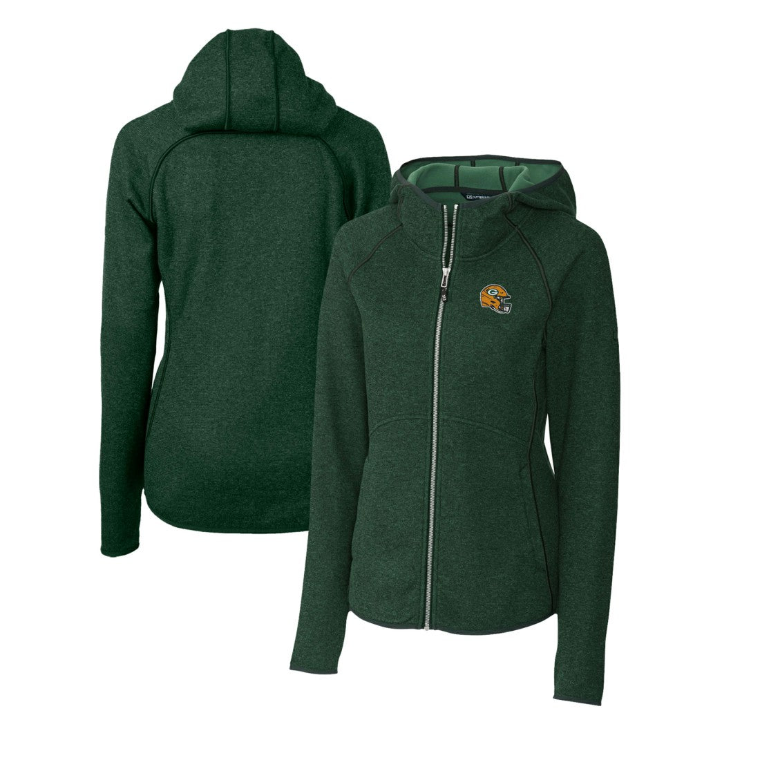 Green Bay Packers Cutter & Buck Women's Helmet Logo Mainsail Sweater-Knit Full-Zip Hoodie - Green - NFL