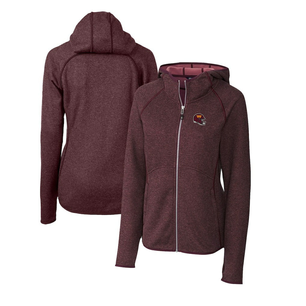 Washington Commanders Cutter & Buck Women's Helmet Logo Mainsail Sweater-Knit Full-Zip Hoodie - Burgundy - NFL