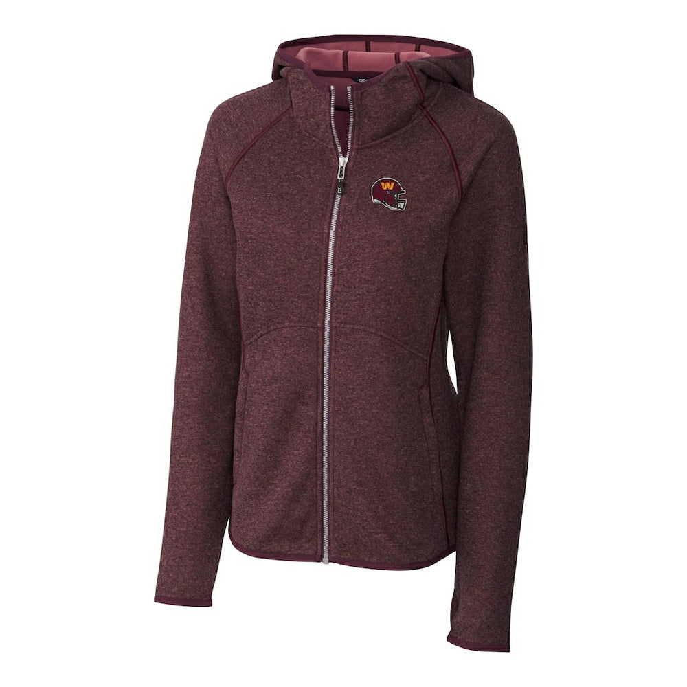 Washington Commanders Cutter & Buck Women's Helmet Logo Mainsail Sweater-Knit Full-Zip Hoodie - Burgundy - NFL