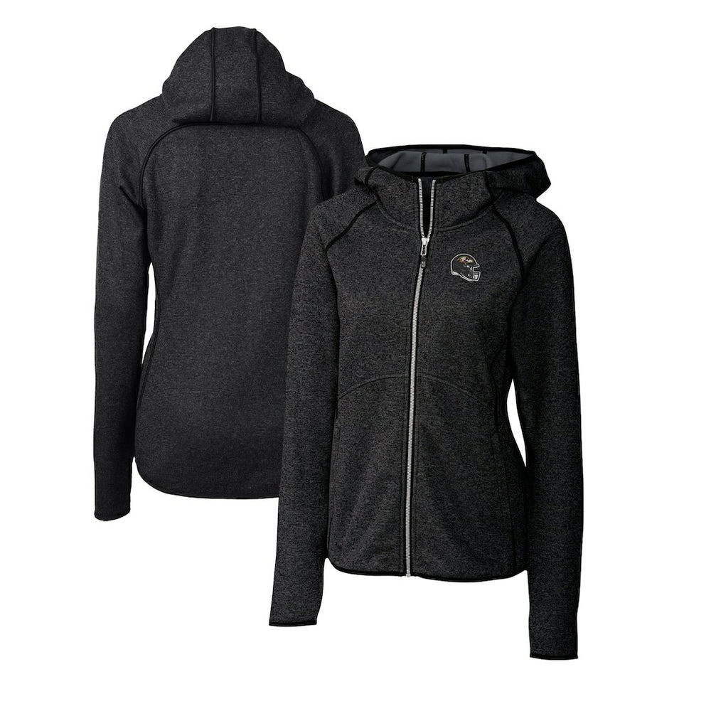 Baltimore Ravens Cutter & Buck Women's Helmet Logo Mainsail Sweater-Knit Full-Zip Hoodie - Charcoal - NFL