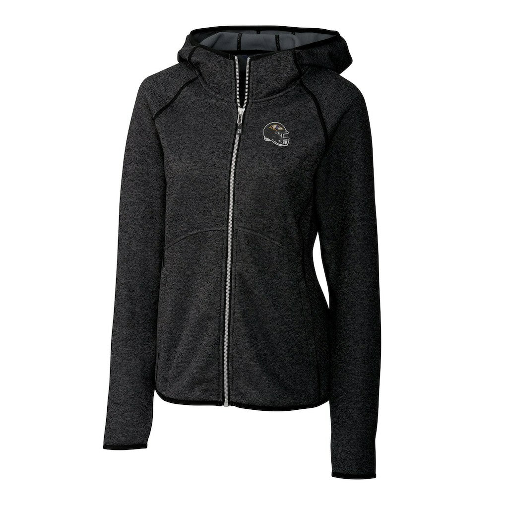 Baltimore Ravens Cutter & Buck Women's Helmet Logo Mainsail Sweater-Knit Full-Zip Hoodie - Charcoal - NFL