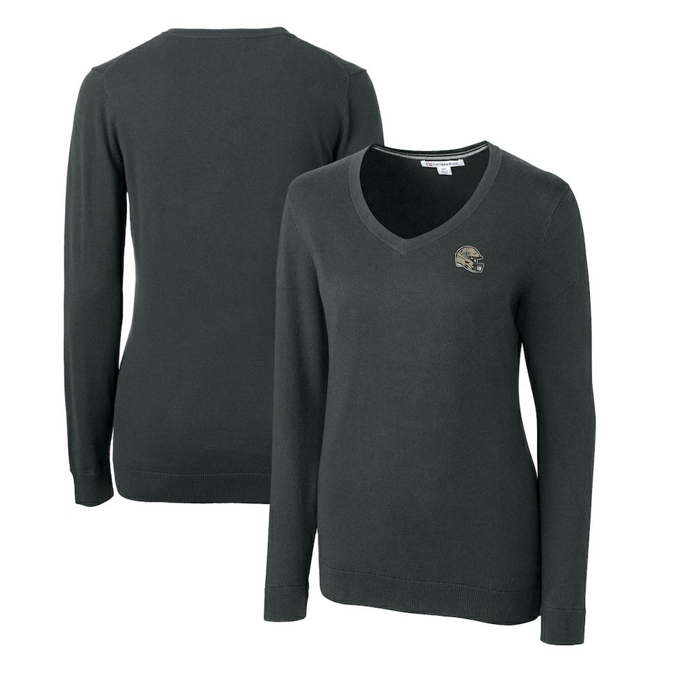 New Orleans Saints Cutter & Buck Women's Helmet Logo Lakemont Tri-Blend V-Neck Pullover Sweater - Charcoal - NFL