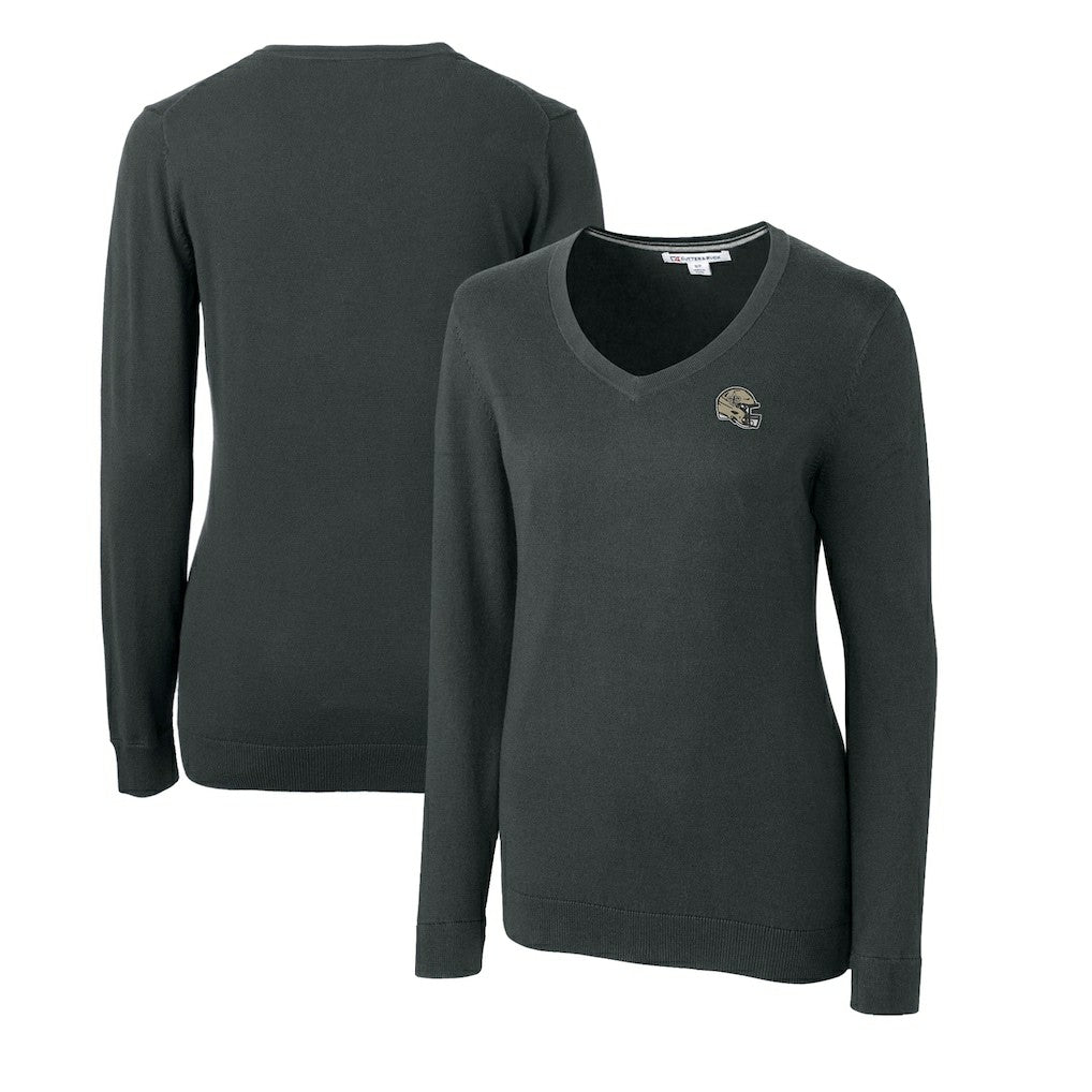 New Orleans Saints Cutter & Buck Women's Helmet Logo Lakemont Tri-Blend V-Neck Pullover Sweater - Charcoal - NFL