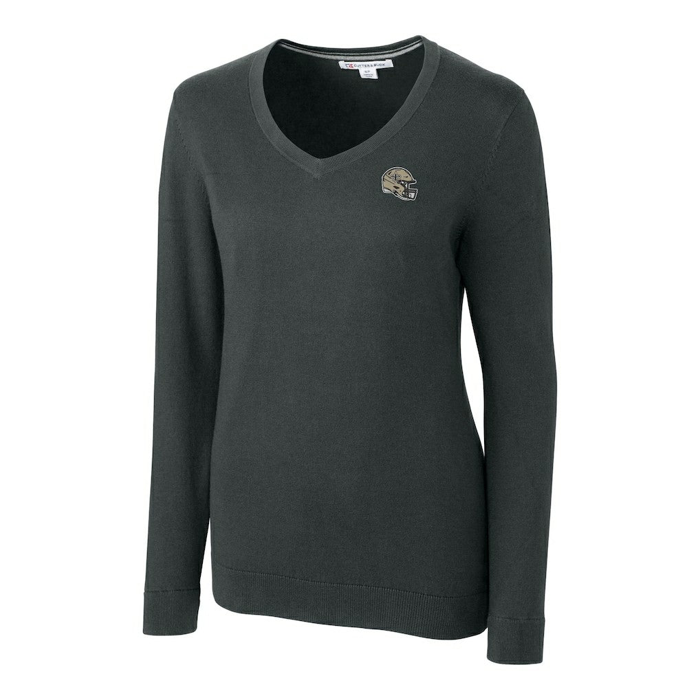 New Orleans Saints Cutter & Buck Women's Helmet Logo Lakemont Tri-Blend V-Neck Pullover Sweater - Charcoal - NFL