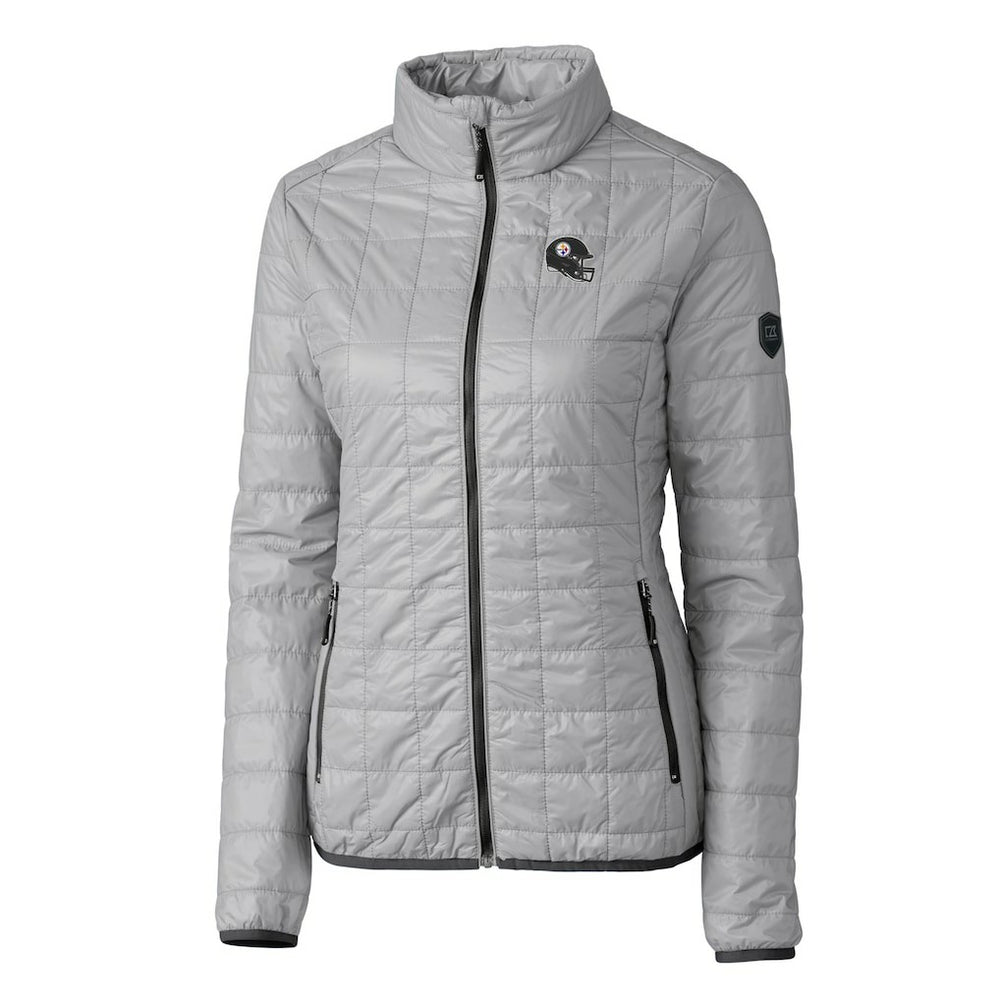 Pittsburgh Steelers Cutter & Buck Women's Helmet Logo Rainier PrimaLoft Eco Insulated Full-Zip Puffer Jacket - Gray - NFL