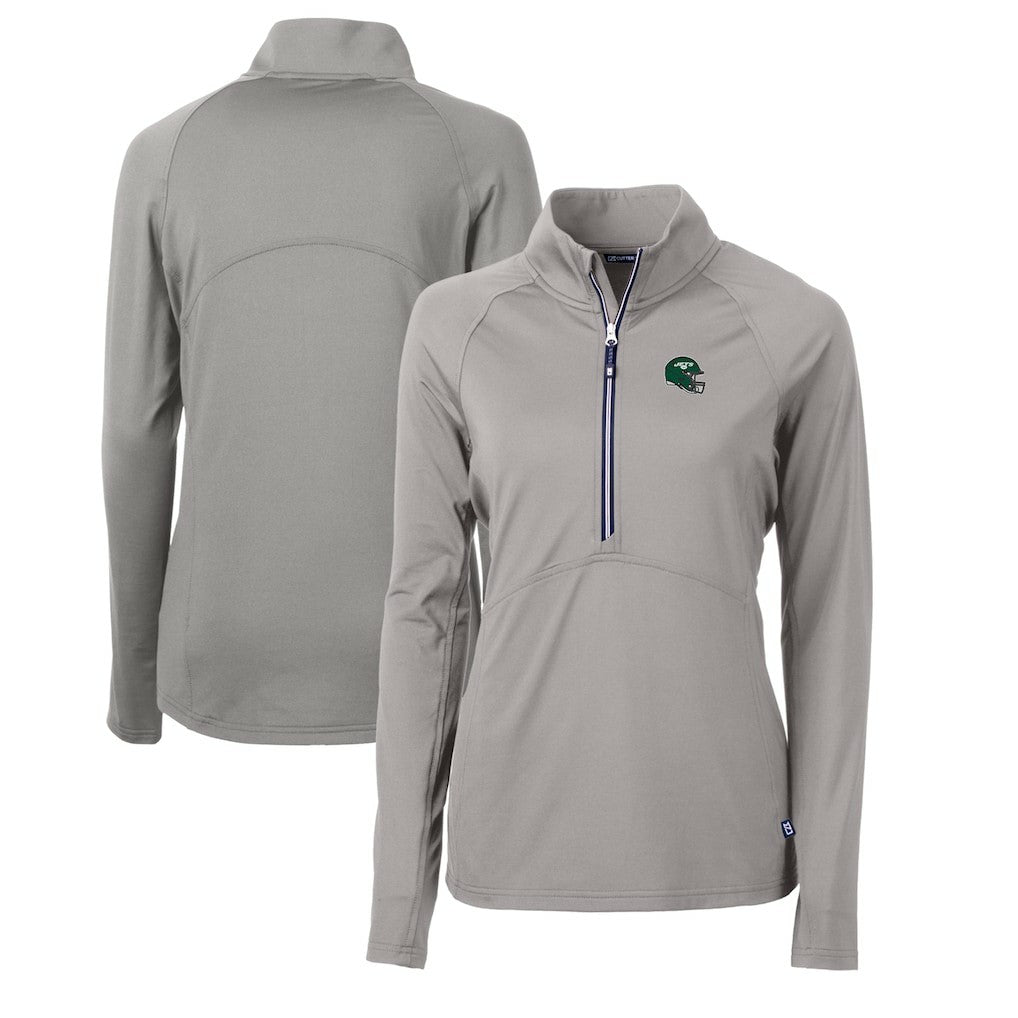 New York Jets Cutter & Buck Women's Helmet Logo Adapt Eco Knit Stretch Recycled Half-Zip Pullover Top - Gray - NFL