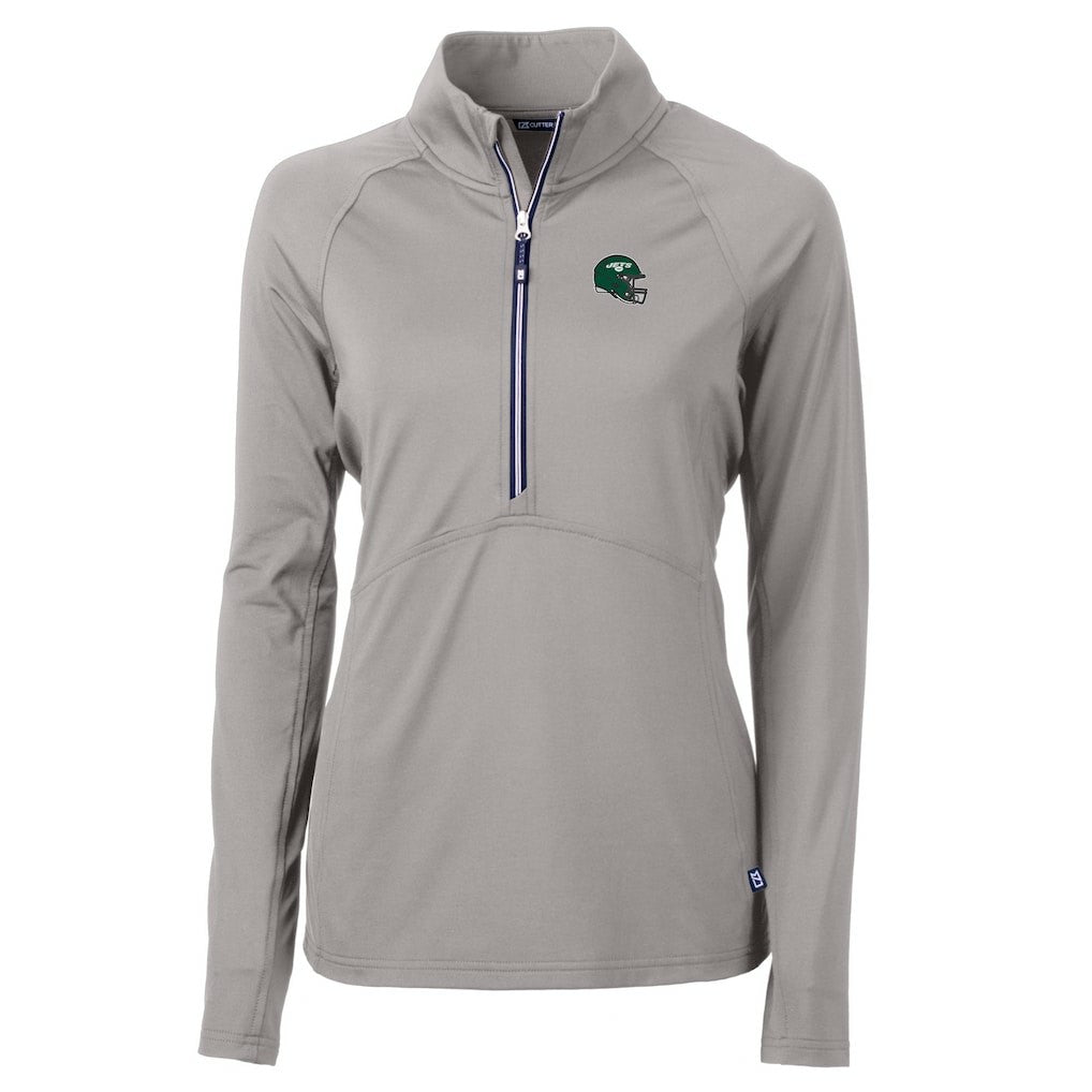 New York Jets Cutter & Buck Women's Helmet Logo Adapt Eco Knit Stretch Recycled Half-Zip Pullover Top - Gray - NFL
