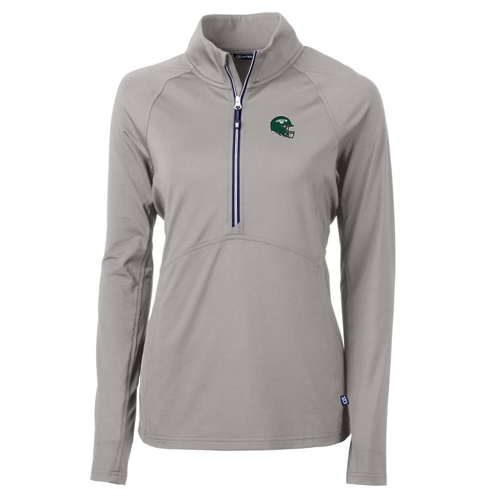 New York Jets Cutter & Buck Women's Helmet Logo Adapt Eco Knit Stretch Recycled Half-Zip Pullover Top - Gray - NFL