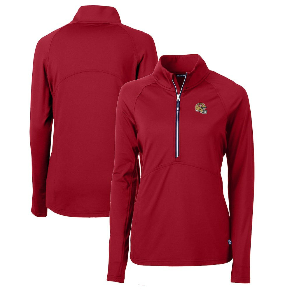 San Francisco 49ers Cutter & Buck Women's Helmet Logo Adapt Eco Knit Stretch Recycled Half-Zip Pullover Top - Scarlet - NFL