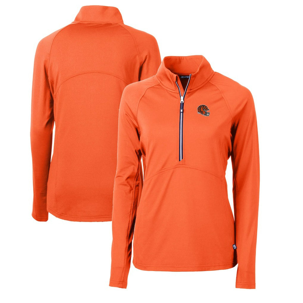 Cincinnati Bengals Cutter & Buck Women's Helmet Logo Adapt Eco Knit Stretch Recycled Half-Zip Pullover Top - Orange - NFL