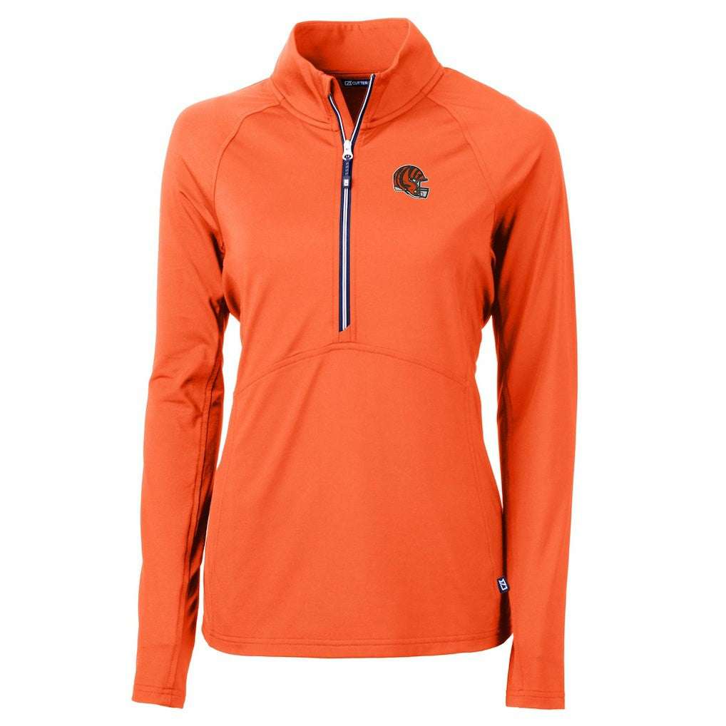 Cincinnati Bengals Cutter & Buck Women's Helmet Logo Adapt Eco Knit Stretch Recycled Half-Zip Pullover Top - Orange - NFL