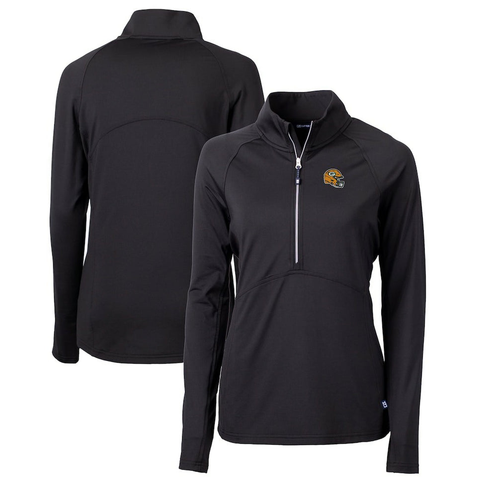 Green Bay Packers Cutter & Buck Women's Helmet Logo Adapt Eco Knit Stretch Recycled Half-Zip Pullover Top - Black - NFL