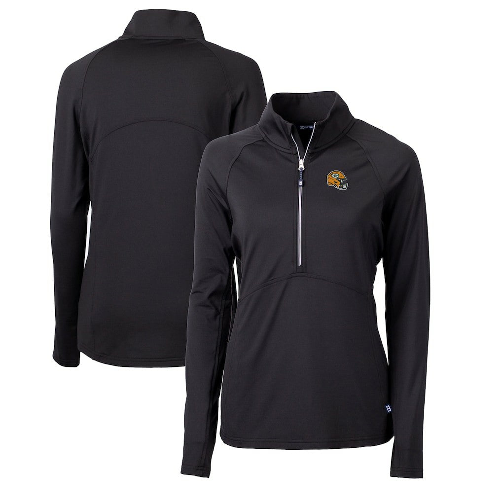 Green Bay Packers Cutter & Buck Women's Helmet Logo Adapt Eco Knit Stretch Recycled Half-Zip Pullover Top - Black - NFL