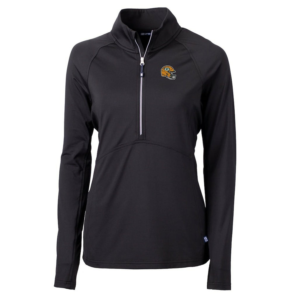 Green Bay Packers Cutter & Buck Women's Helmet Logo Adapt Eco Knit Stretch Recycled Half-Zip Pullover Top - Black - NFL