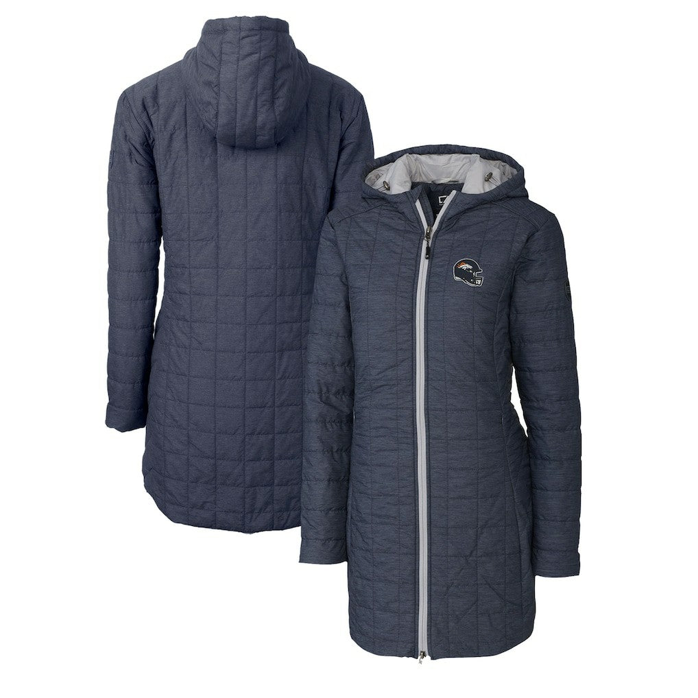 Denver Broncos Cutter & Buck Women's Helmet Logo Rainier Primaloft Eco Insulated Hooded Long Coat - Heather Navy - NFL