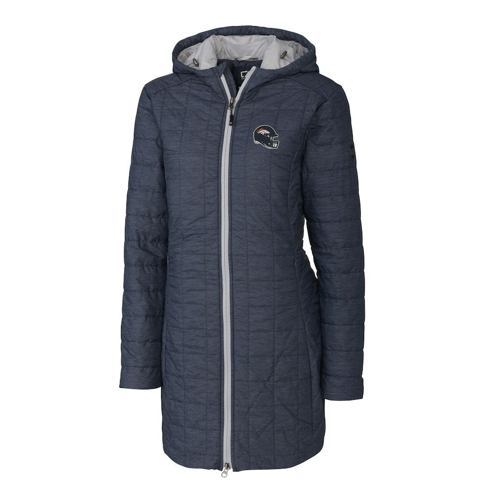 Denver Broncos Cutter & Buck Women's Helmet Logo Rainier Primaloft Eco Insulated Hooded Long Coat - Heather Navy - NFL