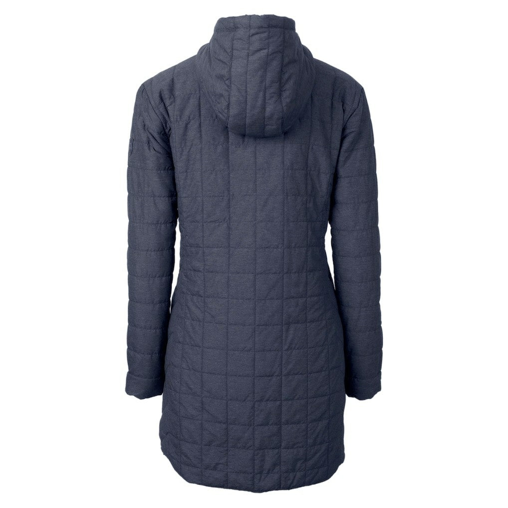 Denver Broncos Cutter & Buck Women's Helmet Logo Rainier Primaloft Eco Insulated Hooded Long Coat - Heather Navy - NFL