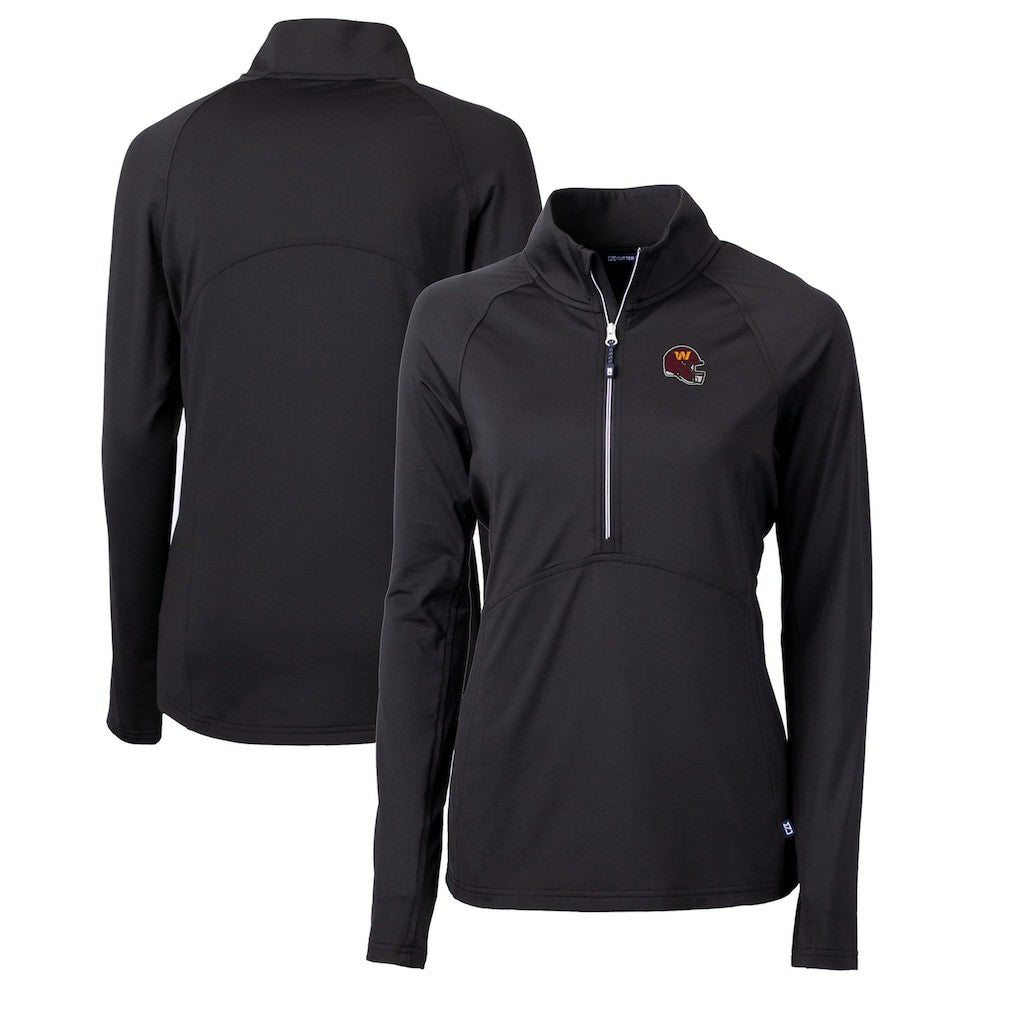 Washington Commanders Cutter & Buck Women's Helmet Logo Adapt Eco Knit Stretch Recycled Half-Zip Pullover Top - Black - NFL