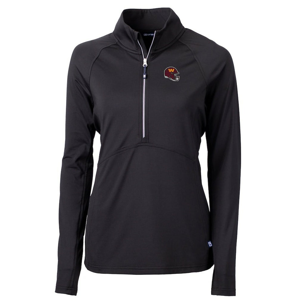 Washington Commanders Cutter & Buck Women's Helmet Logo Adapt Eco Knit Stretch Recycled Half-Zip Pullover Top - Black - NFL