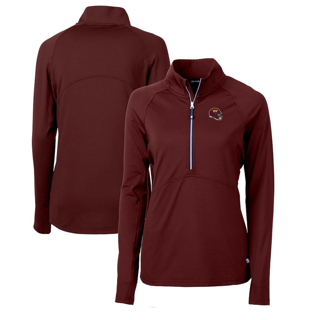 Washington Commanders Cutter & Buck Women's Helmet Logo Adapt Eco Knit Stretch Recycled Half-Zip Pullover Top - Burgundy - NFL