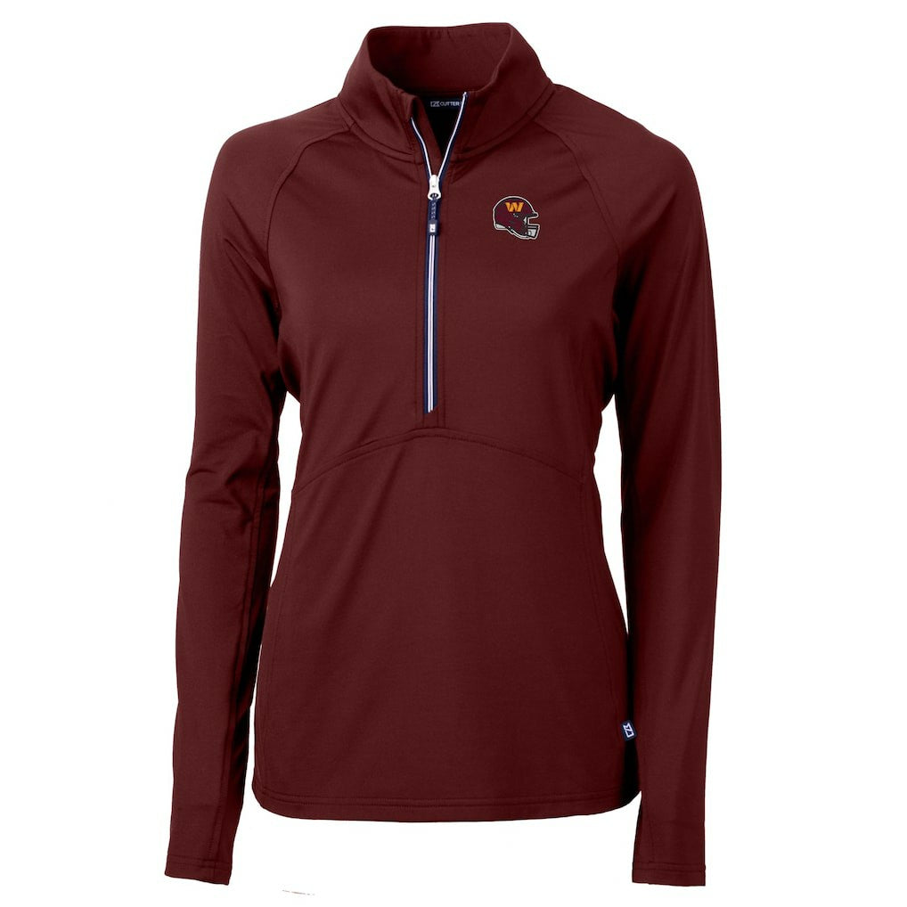 Washington Commanders Cutter & Buck Women's Helmet Logo Adapt Eco Knit Stretch Recycled Half-Zip Pullover Top - Burgundy - NFL
