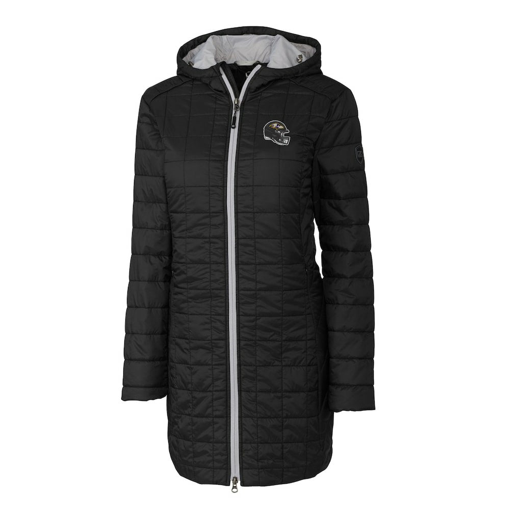 Baltimore Ravens Cutter & Buck Women's Helmet Logo Rainier Primaloft Eco Insulated Hooded Long Coat - Black - NFL