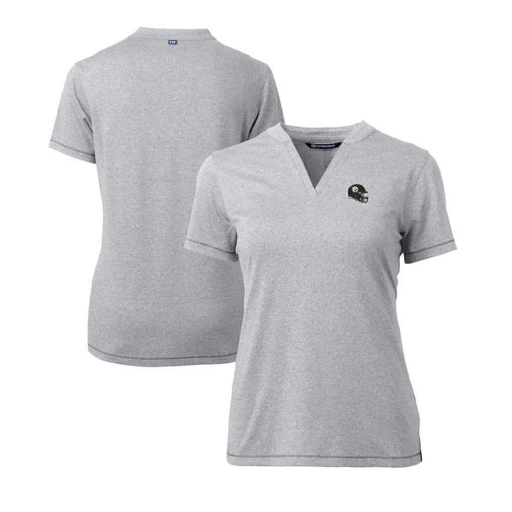 Pittsburgh Steelers Cutter & Buck Women's Helmet Logo DryTec Forge Stretch V-Neck Blade Top - Heather Gray - NFL