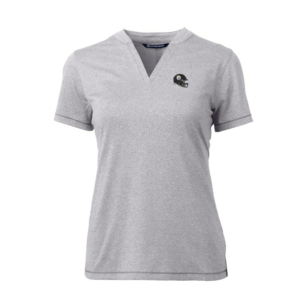 Pittsburgh Steelers Cutter & Buck Women's Helmet Logo DryTec Forge Stretch V-Neck Blade Top - Heather Gray - NFL
