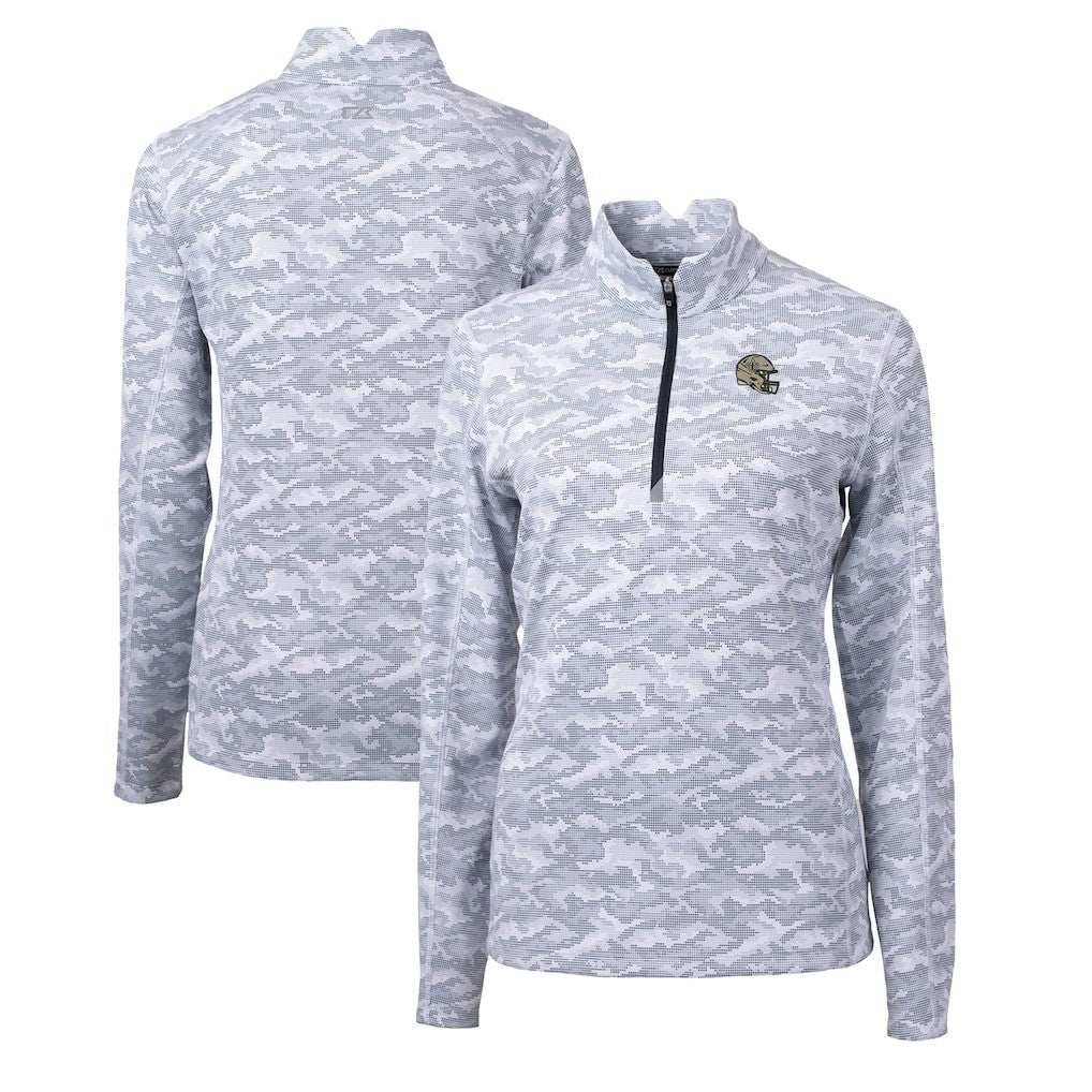 New Orleans Saints Cutter & Buck Women's Helmet Logo Traverse Camo Print Stretch Quarter-Zip Pullover Top - Charcoal - NFL